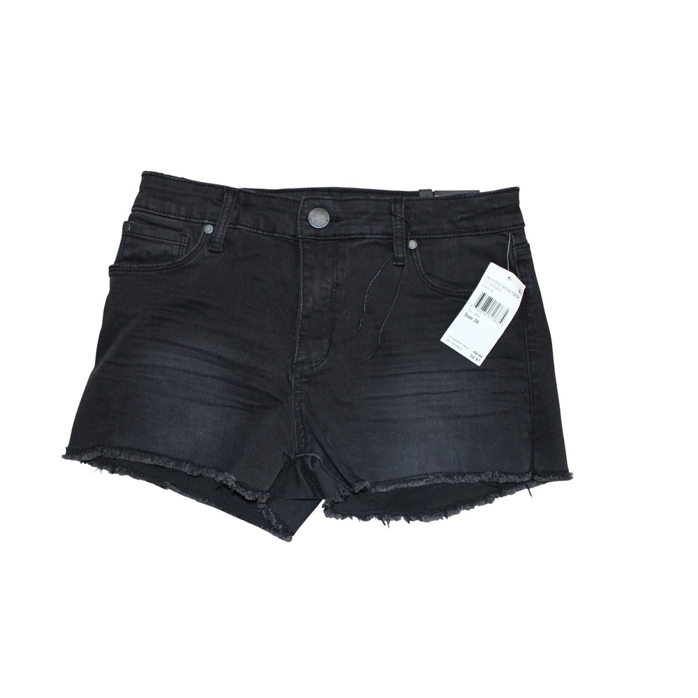 Seethrusoul Denim Shorts Womens 26 Black NWT High Rise Boyfriend Raw Hem Cut Off